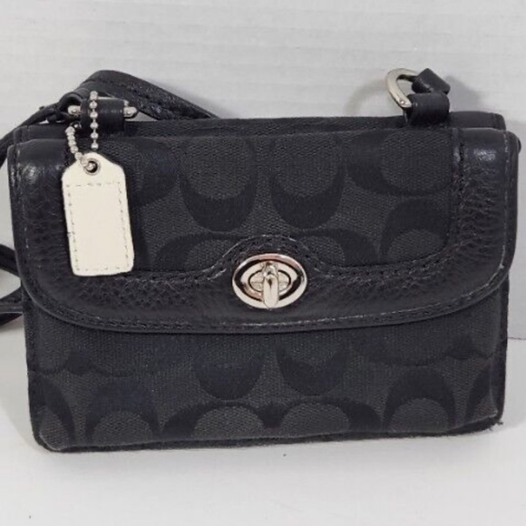 NWT Coach Black w/Silver Hardward in Signature C Logo Pattern Mini Crossbody - Picture 2 of 4